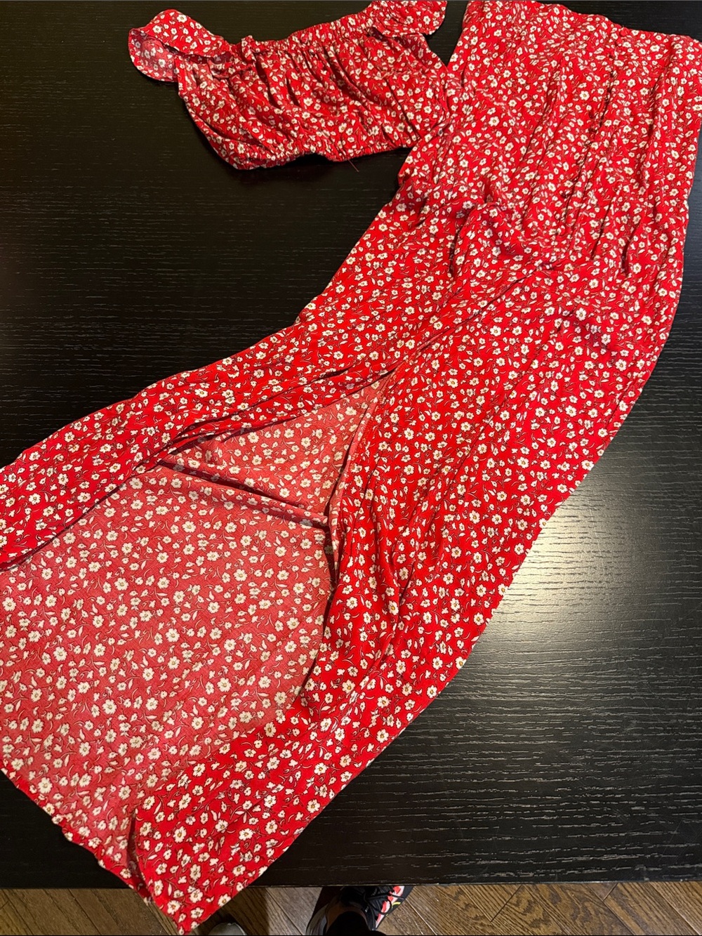 Red Floral Off-Shoulder Crop Maxi Skirt set